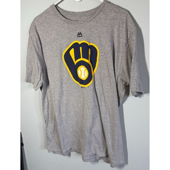 Milwaukee Brewers Baseball T-Shirt Gray Adult XL Crewneck Short Sleeve - Picture 1 of 5